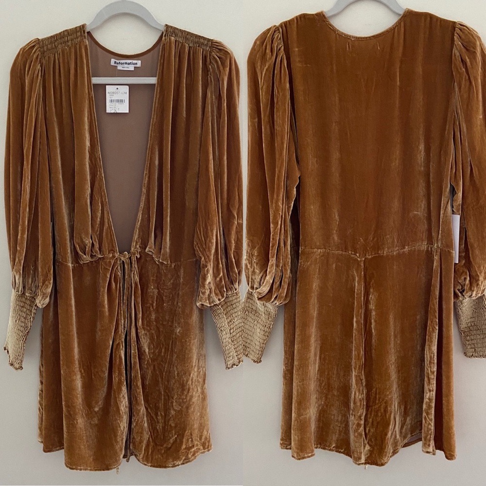 Reformation Boheme Long Sleeve Velvet Wrap Dress - Picture 7 of 16